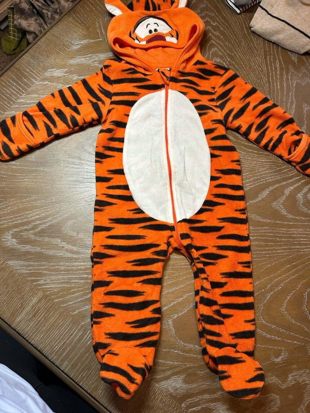 Disney Baby Tigger Hooded Fleece Pajama Size 6/9M Orange Stripe